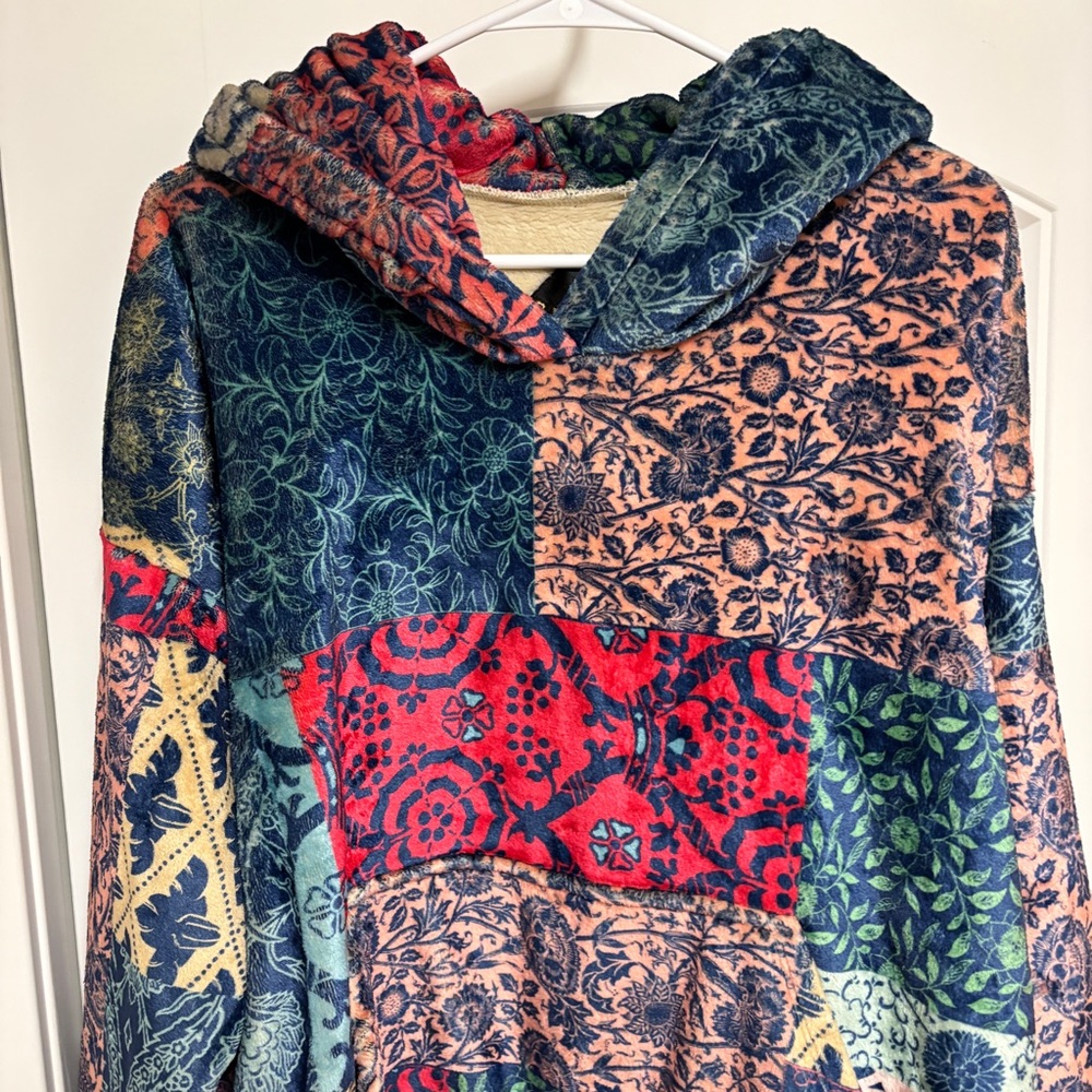 Johnny Was Biya Olivia Sherpa Mulitcolor Patchwork Pullover Hoodie - Picture 3 of 7